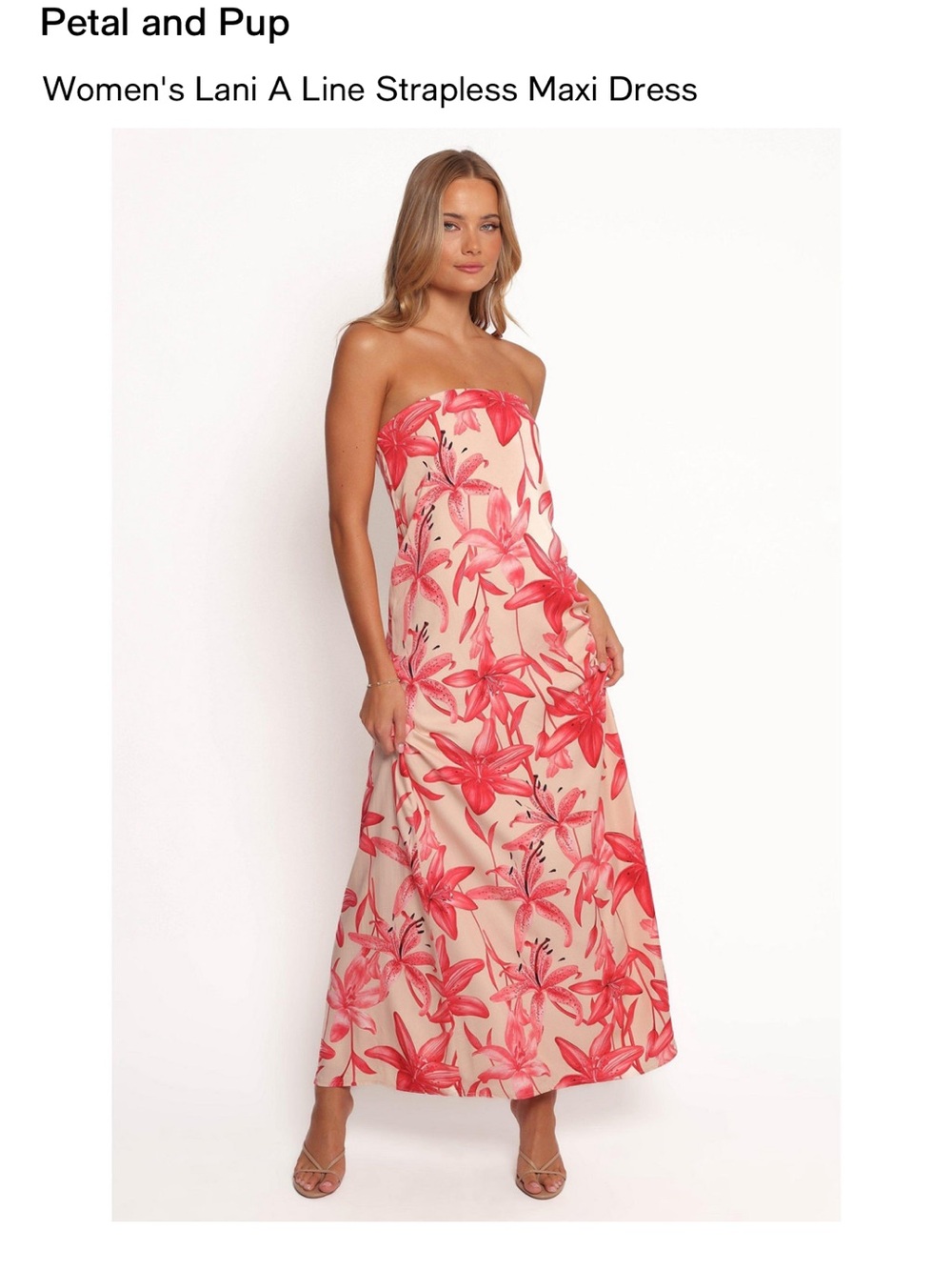 Petal & Pup Strapless Maxi Dress in Coral Floral on Cream